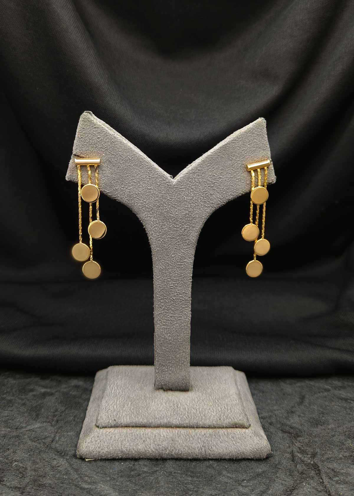 Contemporary Gold Plated Linear Bar And Tiered Circular Disc Earrings