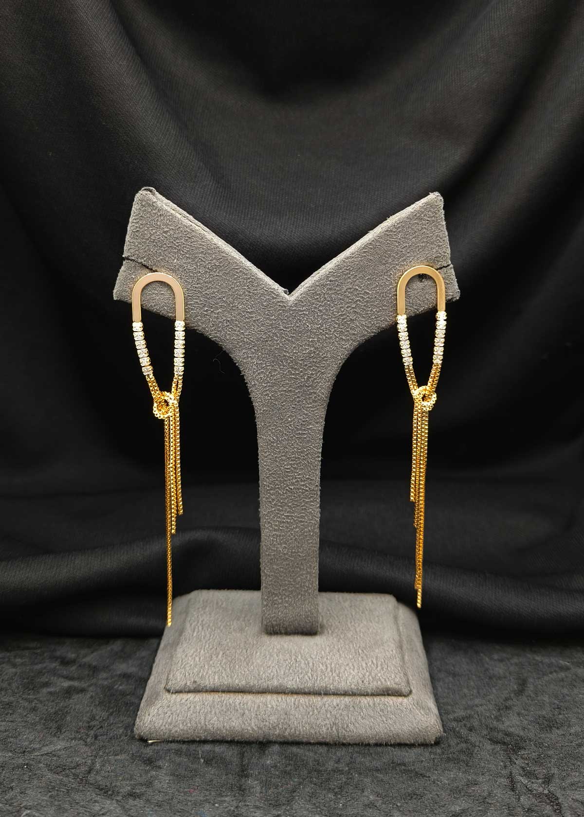 Gold Plated Geometric Loop Cubic Zircon Knotted Chain Earrings
