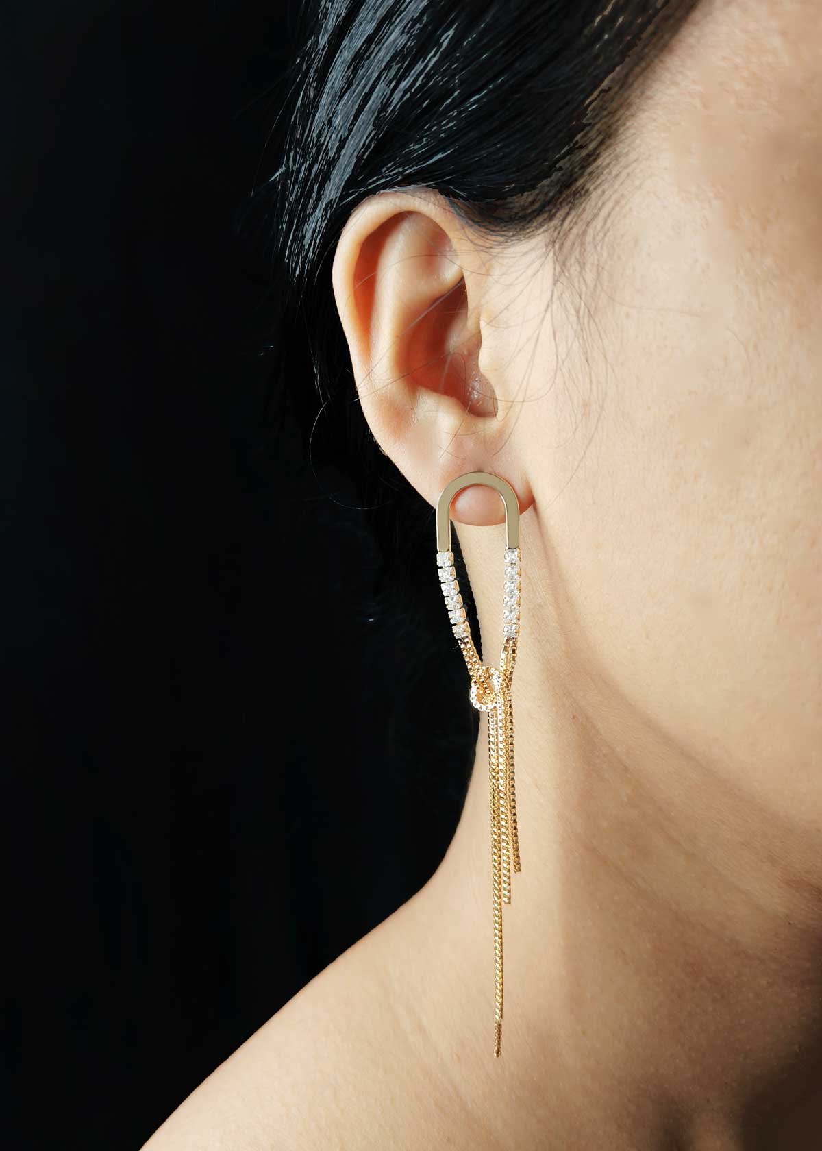 Gold Plated Geometric Loop Cubic Zircon Knotted Chain Earrings
