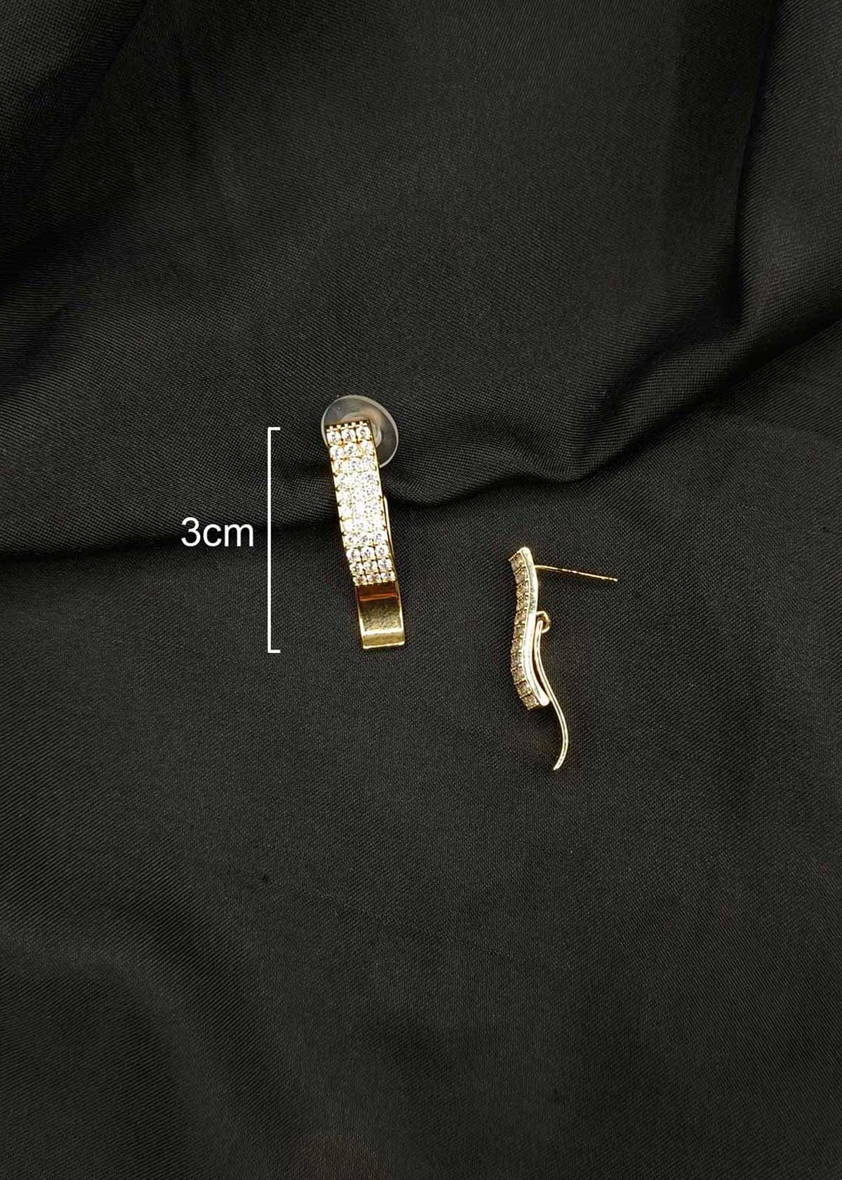Gold Plated Cubic Zircon Pave Curved J-Hoop Earrings