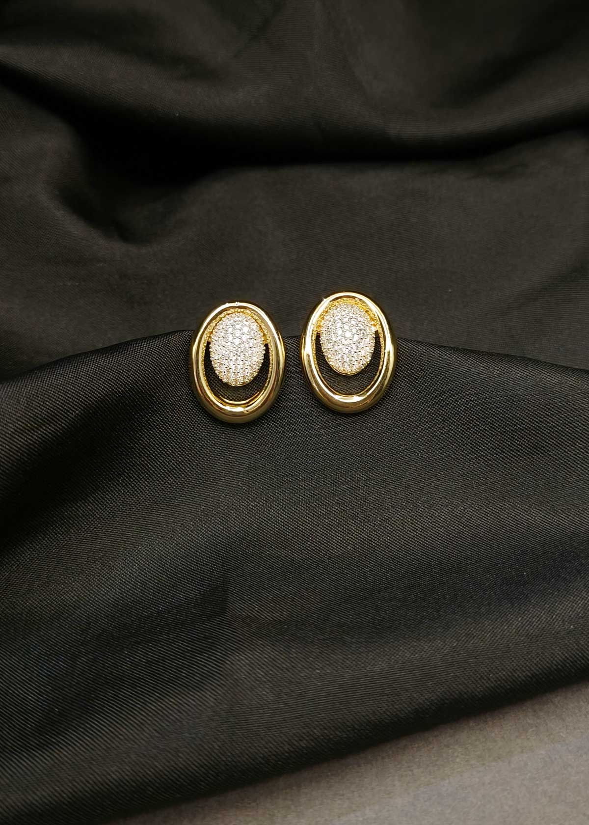Modern Classic Gold-Polished Cubic Zirconia Drop Studs Oval Earrings