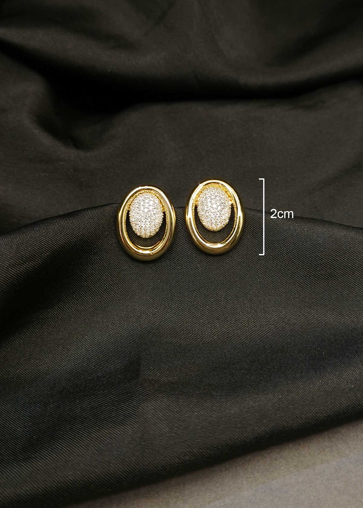 Modern Classic Gold-Polished Cubic Zirconia Drop Studs Oval Earrings