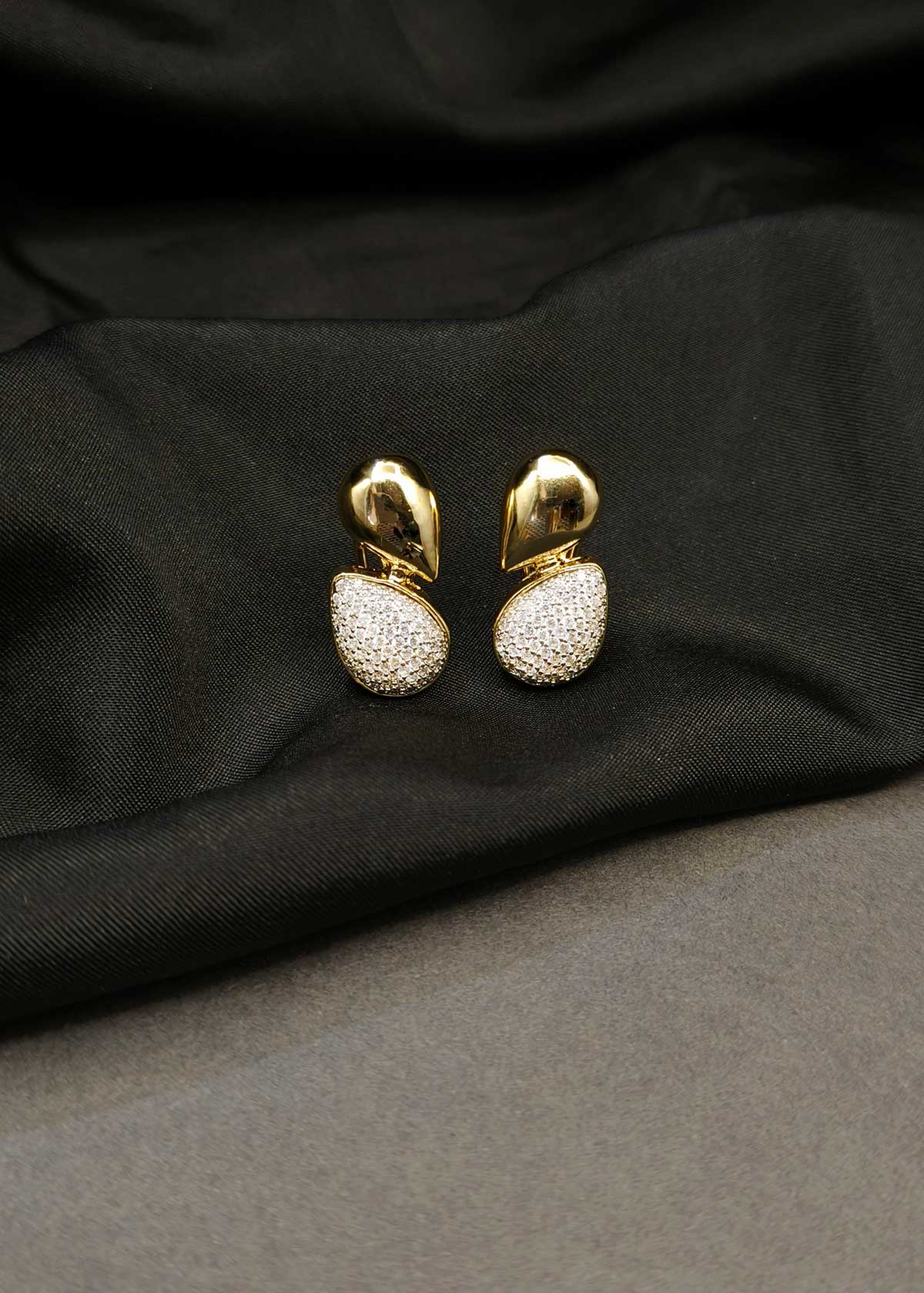 Stylish Gold And Silver Plated Cubic Zircon Pave Double Teardrop Stud Earrings