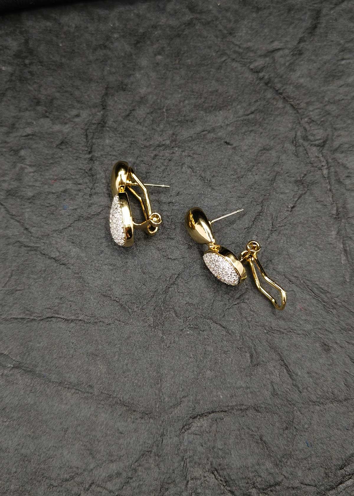 Stylish Gold And Silver Plated Cubic Zircon Pave Double Teardrop Stud Earrings