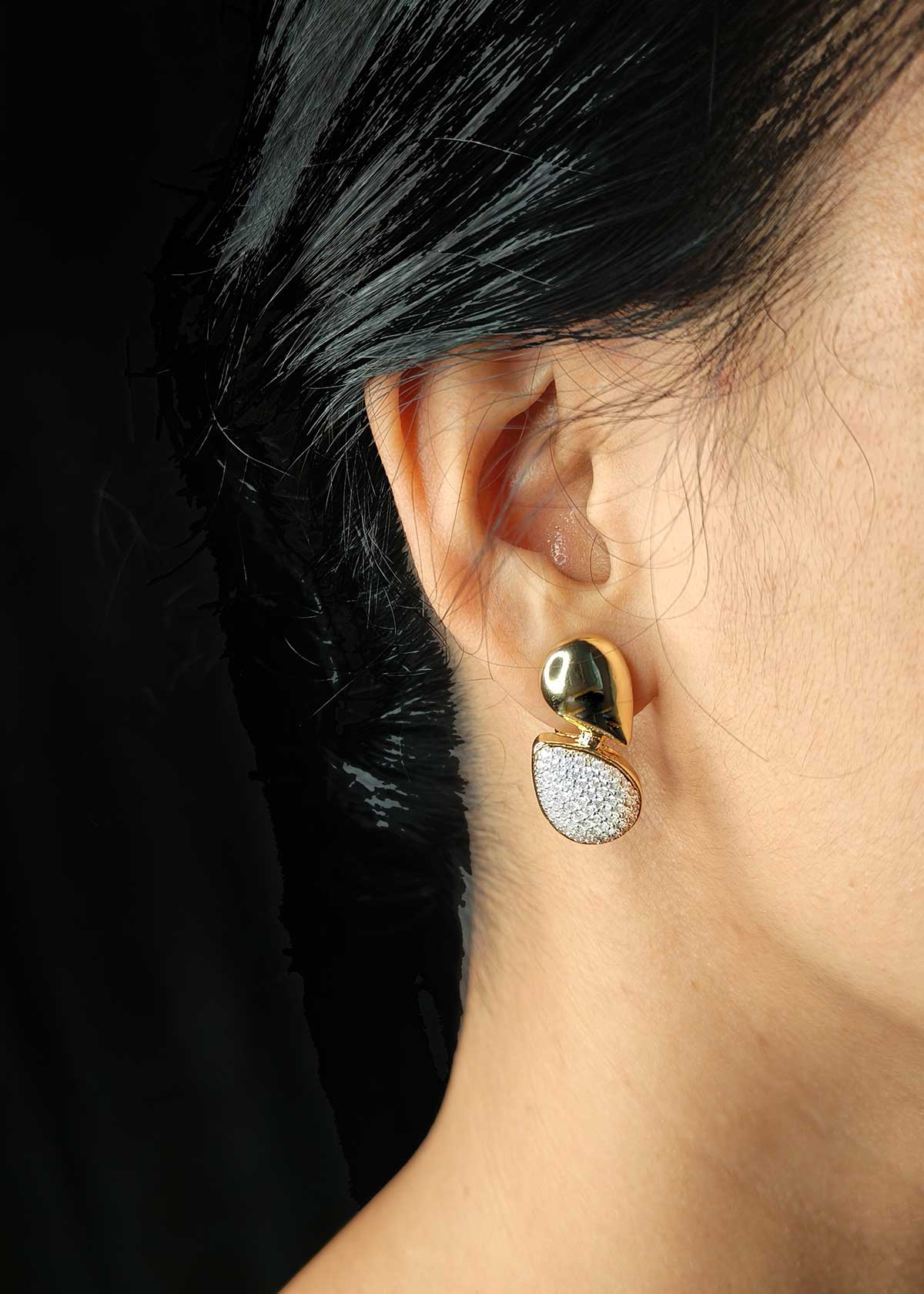 Stylish Gold And Silver Plated Cubic Zircon Pave Double Teardrop Stud Earrings