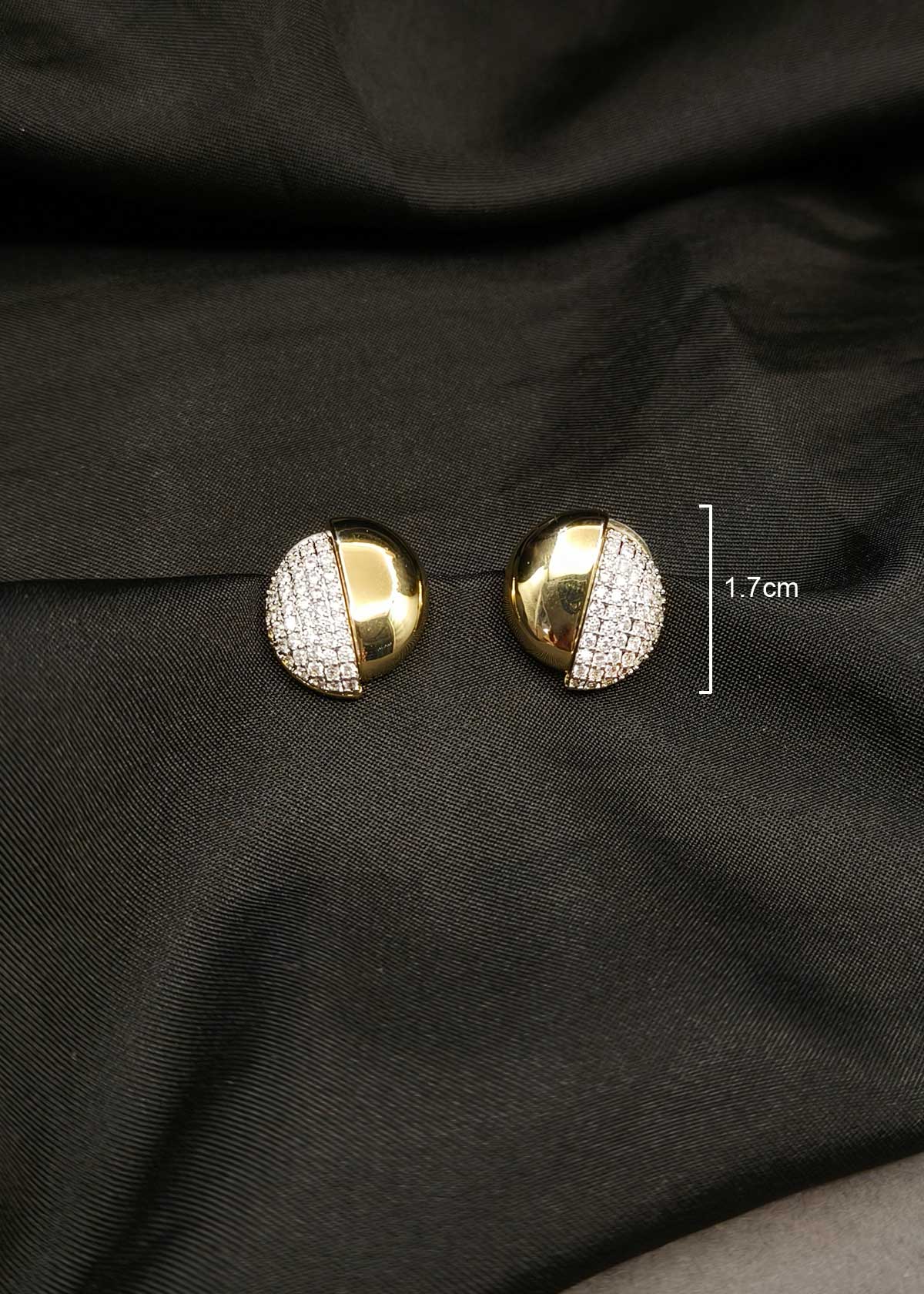 Trendy Gold Plated Dual-Tone Cubic Zircon Pave Half-Circle Stud Earrings