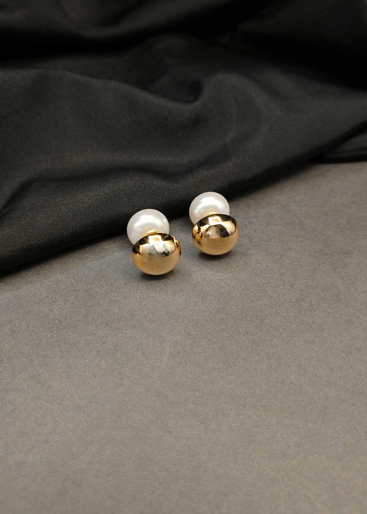 Stunning Gold Plated Double-Sided Pearl & Gold Ball Stud Earrings