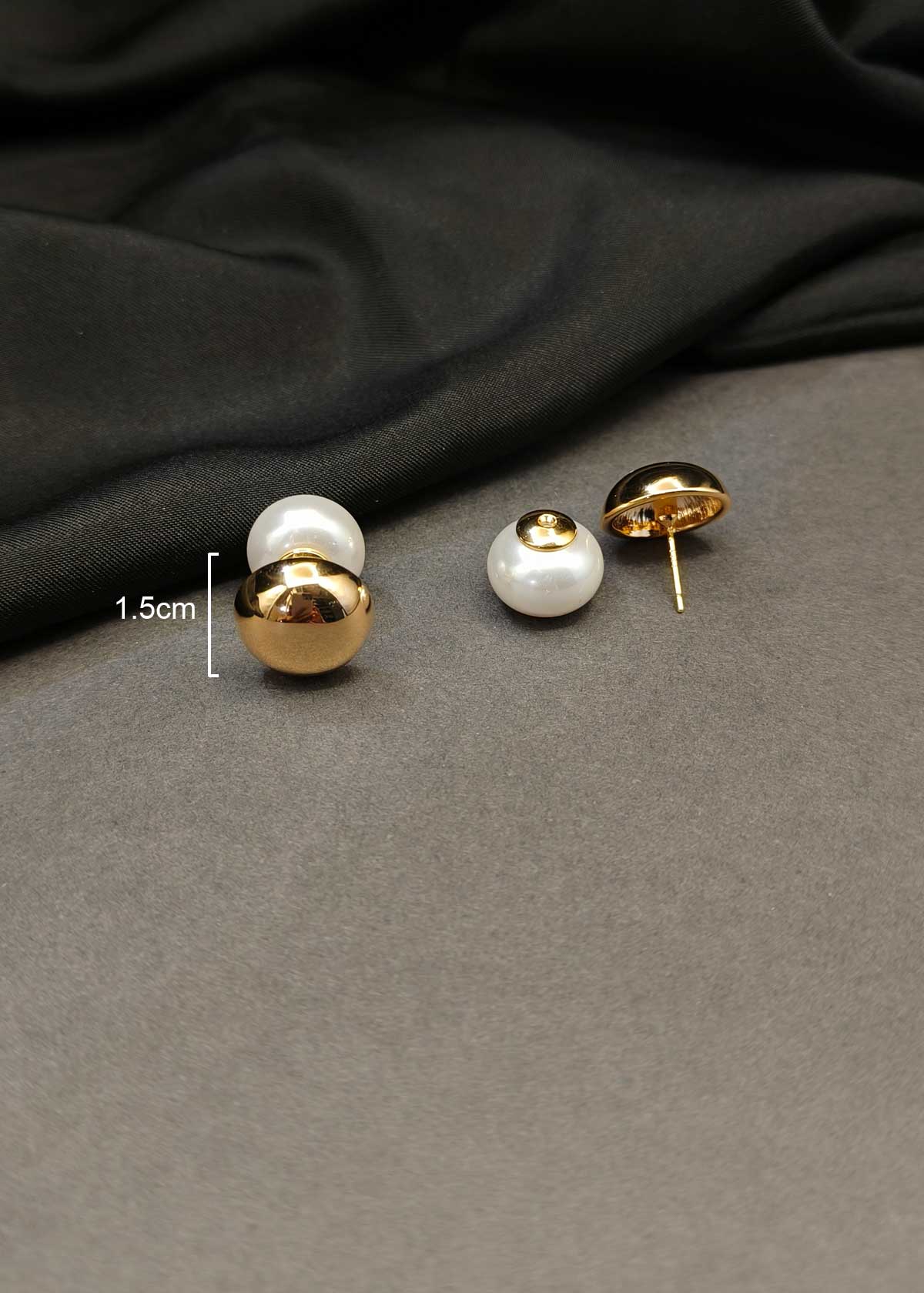 Stunning Gold Plated Double-Sided Pearl & Gold Ball Stud Earrings
