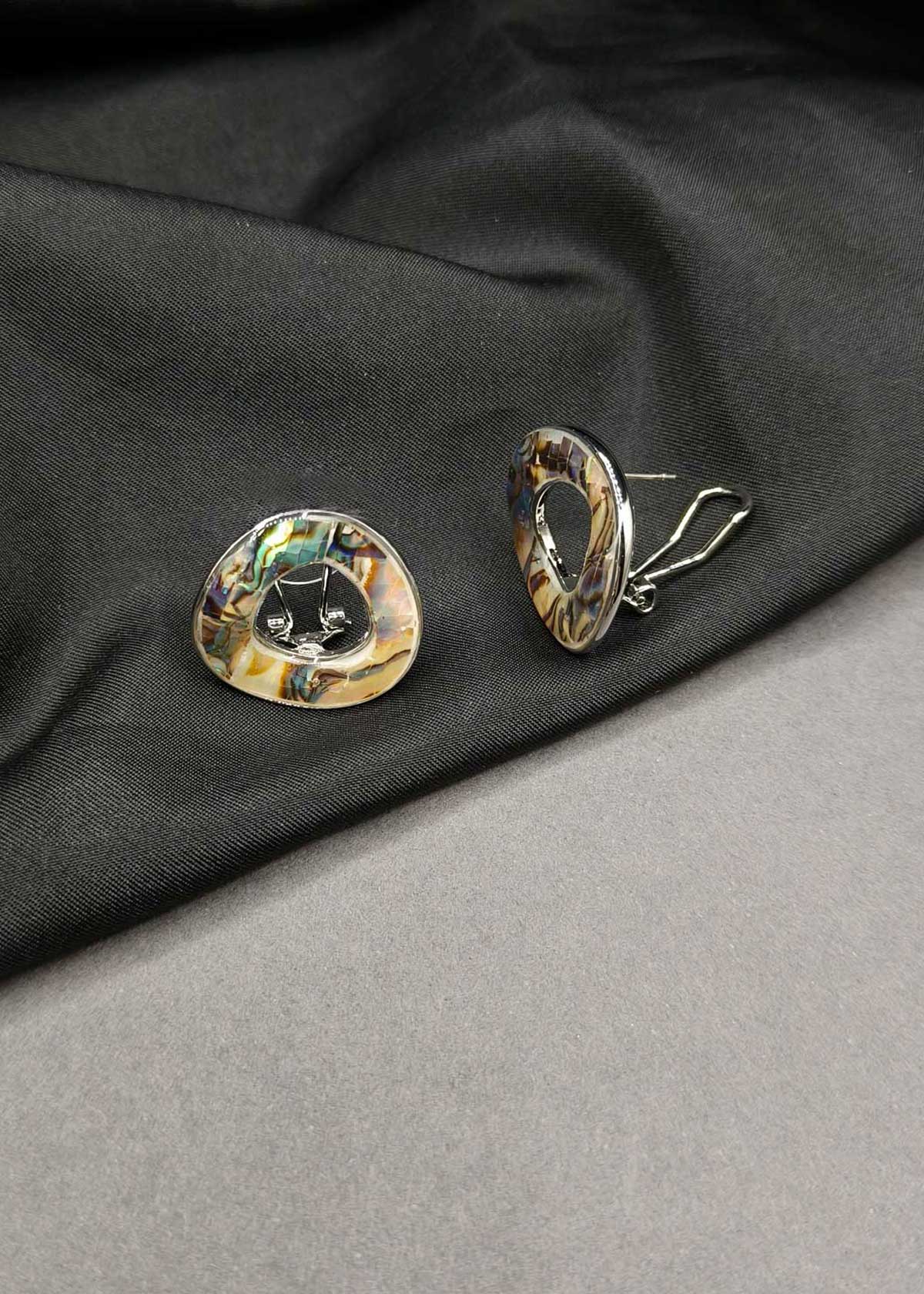 Contemporary Open Circle Silver Plated Mother Of Pearl Stud Earrings