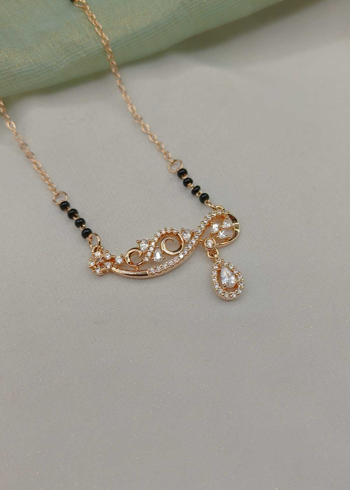 Modern Gold-Plated Adjustable Mangalsutra Necklace With Cubic Zircon