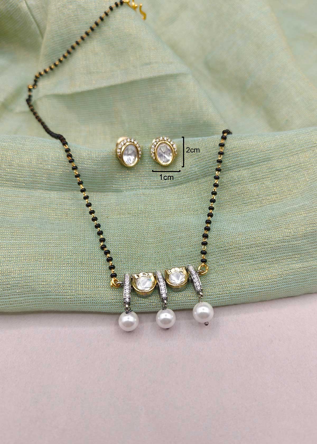 Modern Heritage Pearl-Drop Cubic Zircon Kundan Gold Plated Mangalsutra Necklace