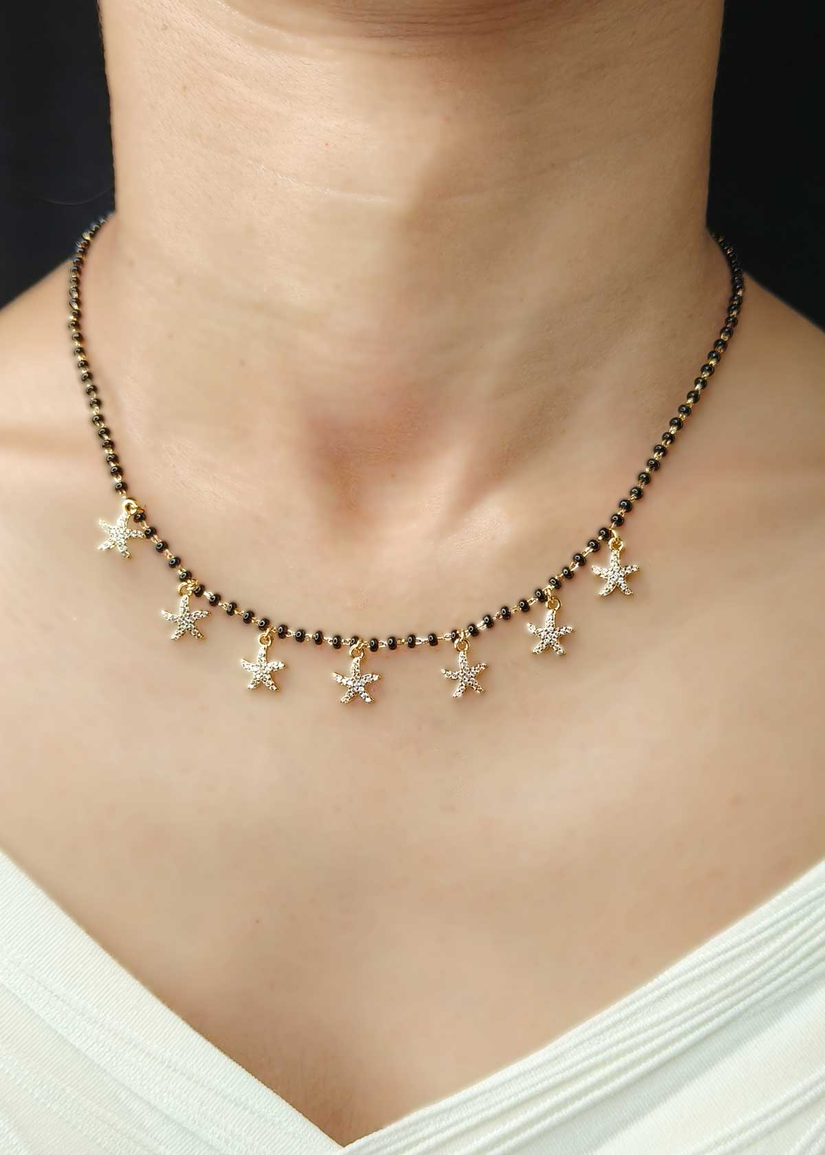 Modern Muse Star-Dangle Cubic Zircon Gold Plated Mangalsutra Necklace