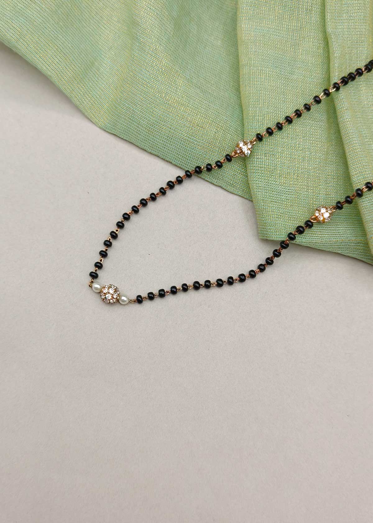 Shimmering Rose Gold Cubic Zircon Pearl Mangalsutra Necklace