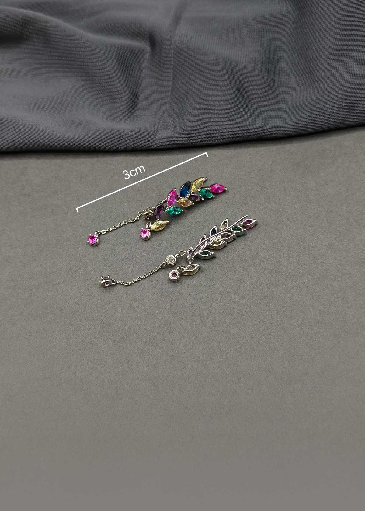 Multicolor Marquise Diamond Silver-Plated Ear Cuff With Dangling Accents