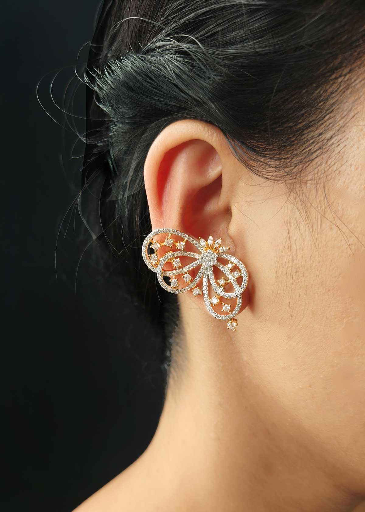 Ethereal Butterfly Cubic Zircon And Marquise Earring Cuff For Women