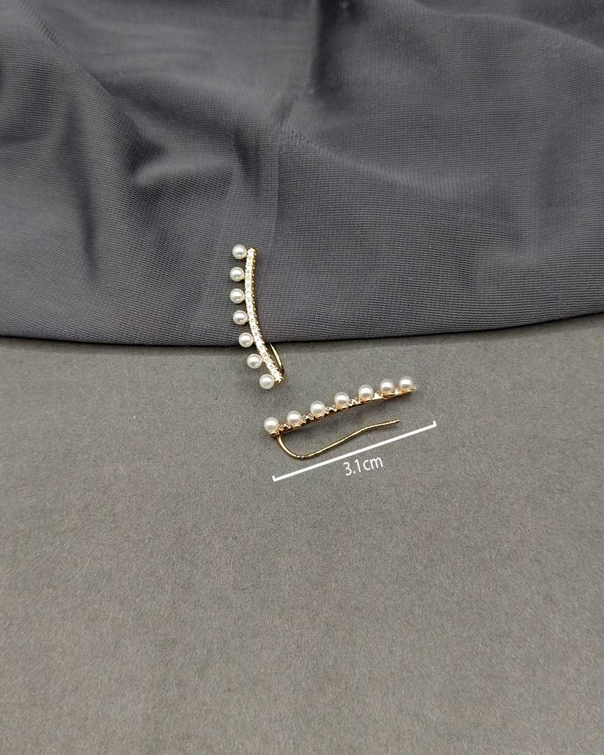 Luminous Pearl And Cubic Zircon Gold Plated Ear Cuff For Women