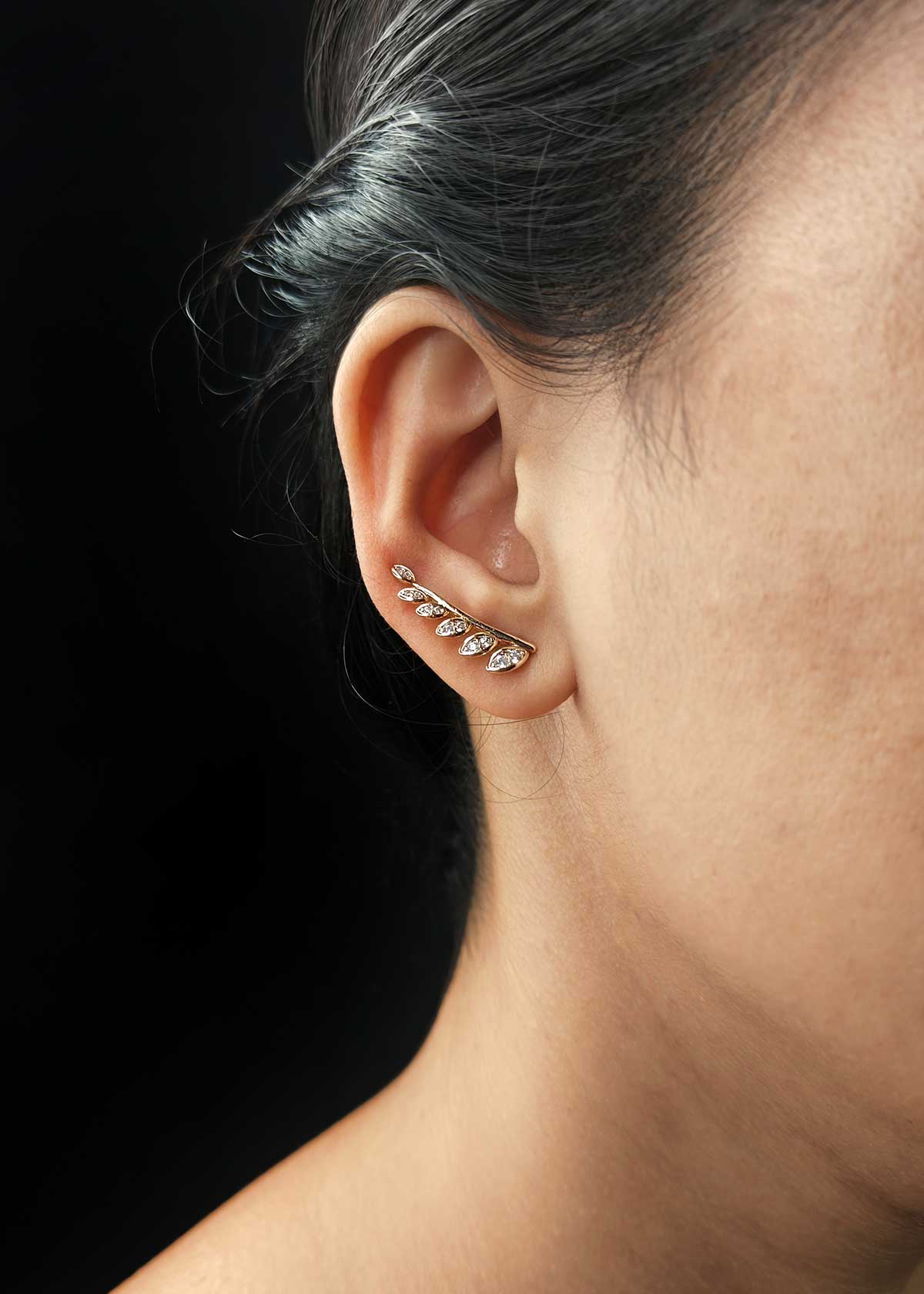 Serene Leaf Cubic Zircon Gold Plated Ear Cuff For Women