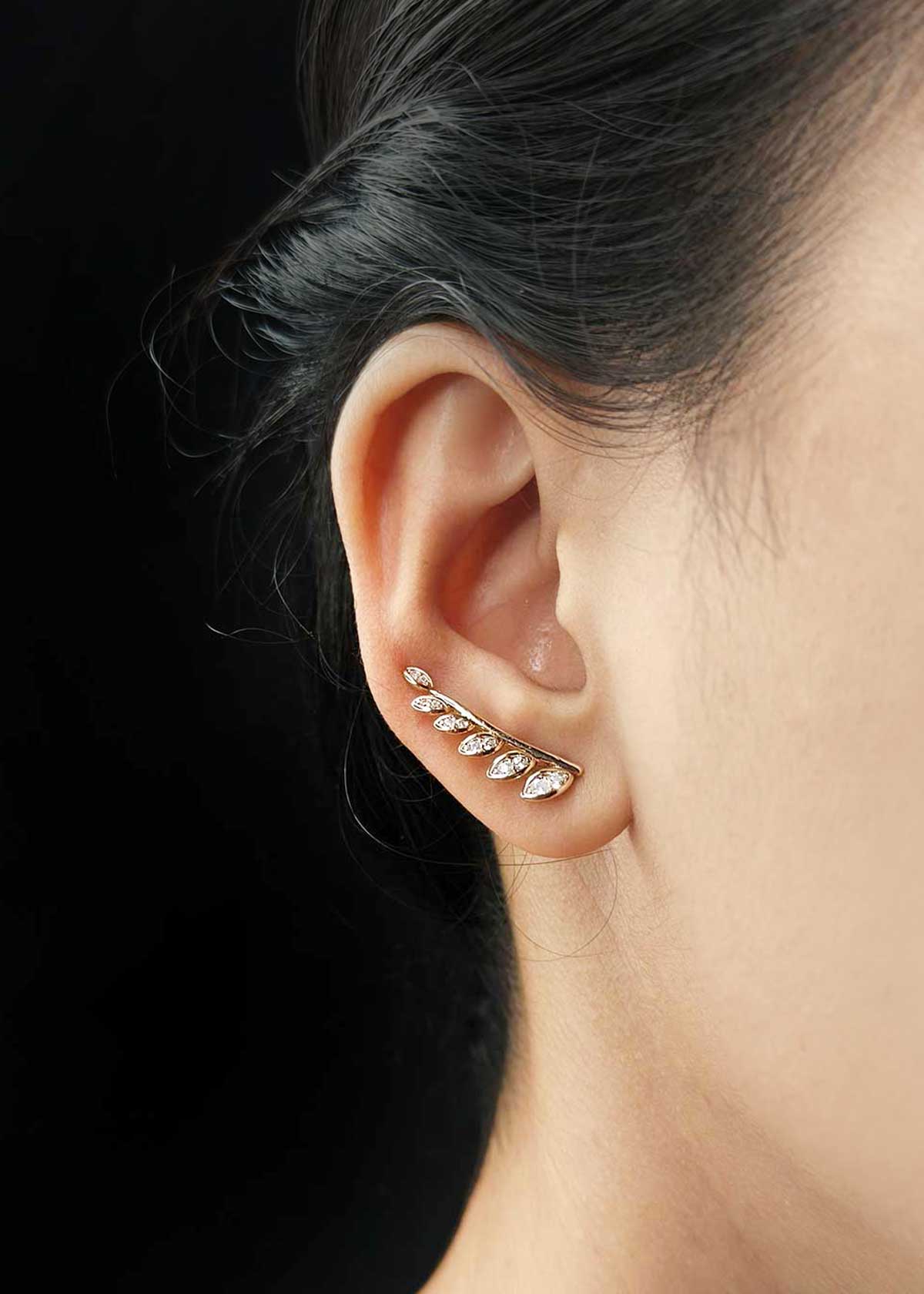 Beautiful Leaf Style Cubic Zircon Gold Plated Ear Cuff For Women