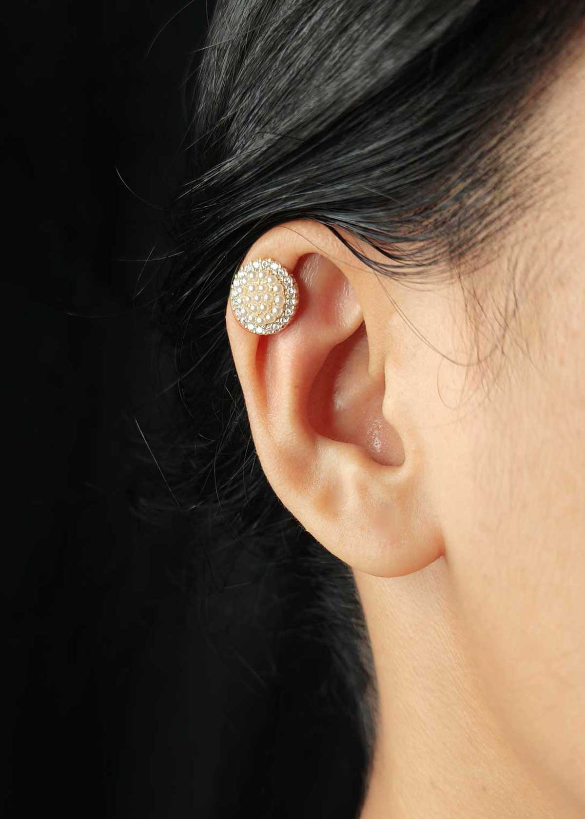 Classic Cubic Zircon Pearl Gold And Silver Plated Ear Cuff For Women