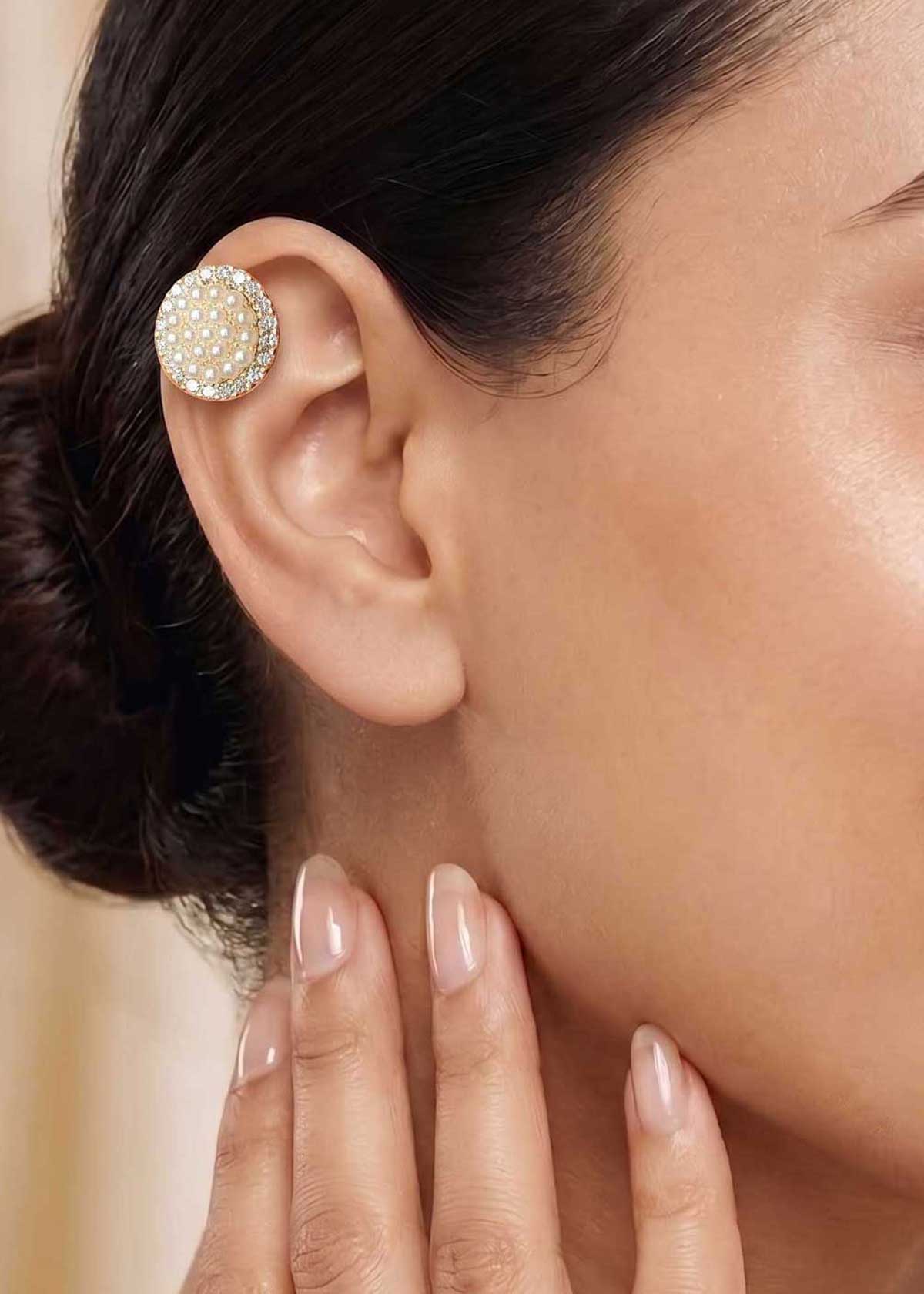 Classic Cubic Zircon And Pearl Ear Cuff For Women