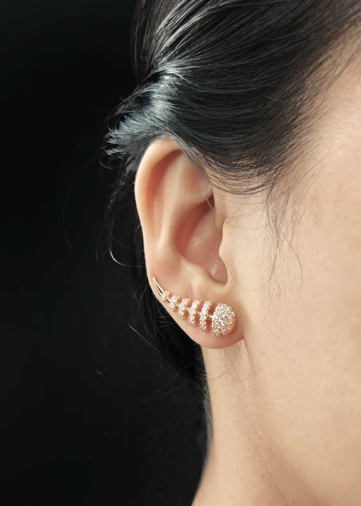 Artistic Curved-Bone Cubic Zircon Gold And Silver Plated Ear Cuff For Women