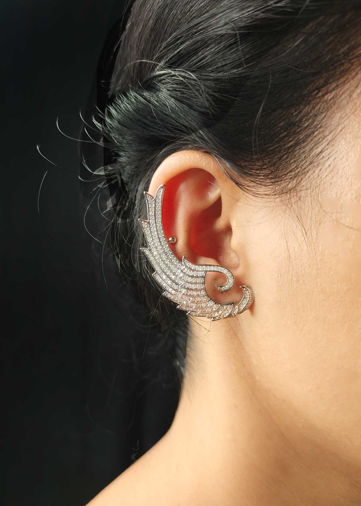 Radiant Winged Statement Cubic Zircon Ear Cuff For Women