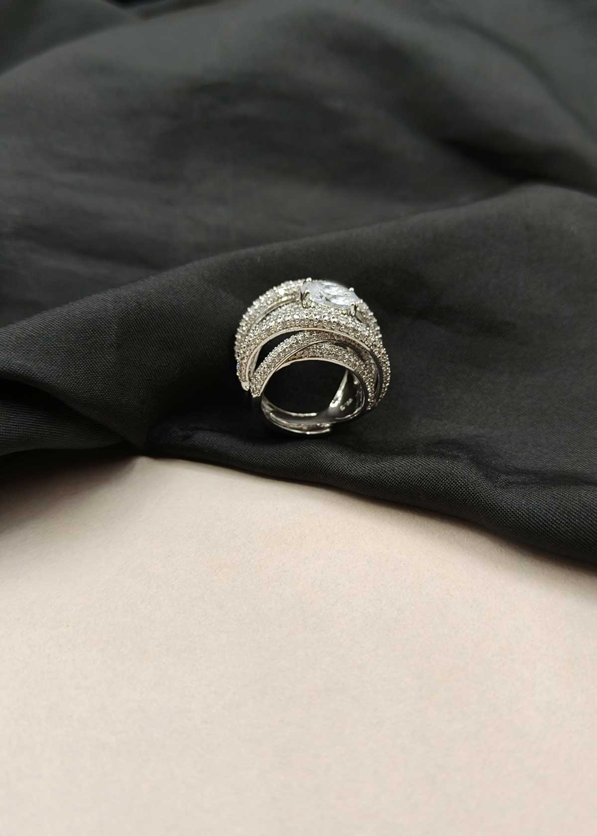 Starlight Silhouette Layered Gold And Silver Plated Cubic Zircon Adjustable Ring