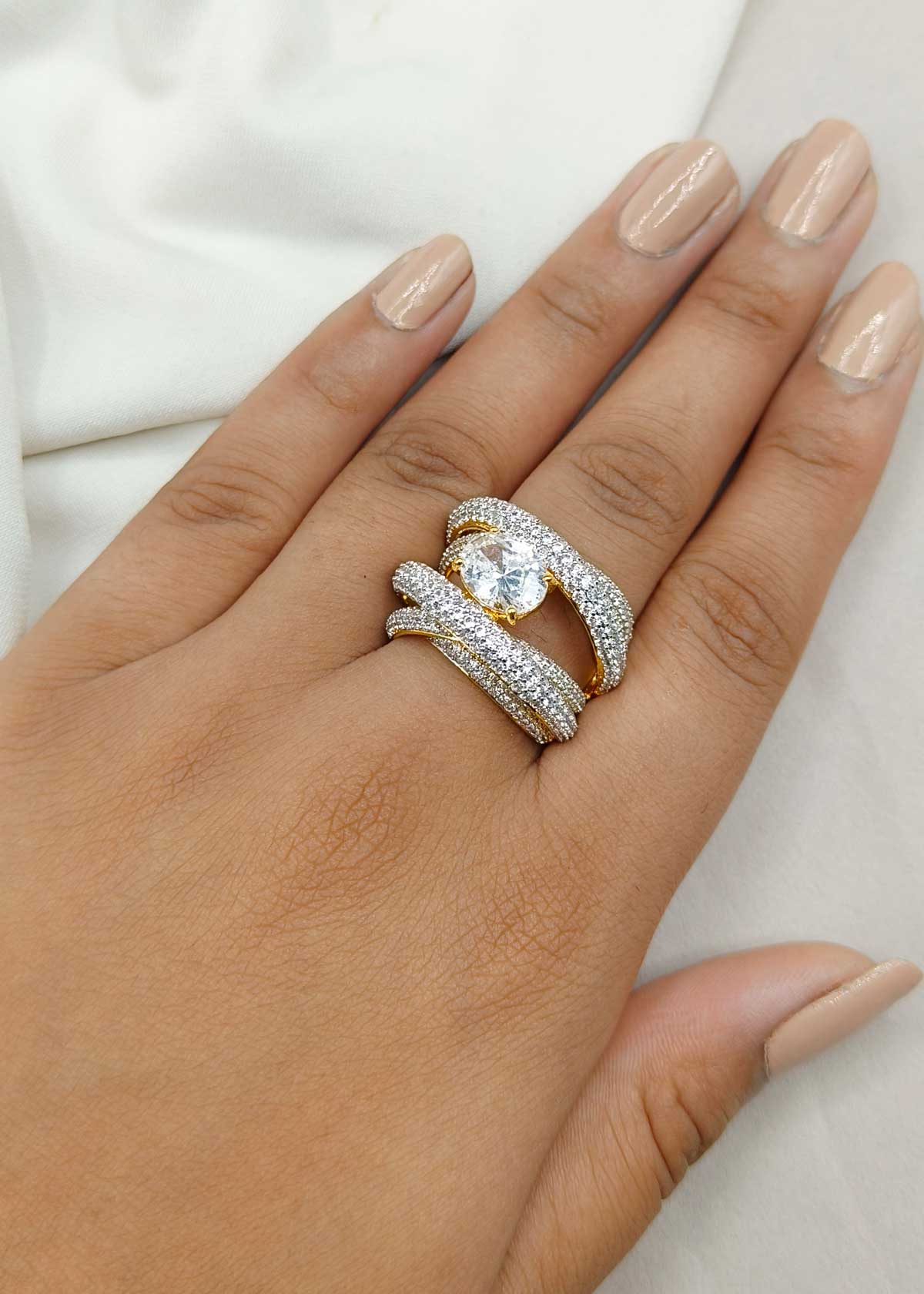 Starlight Silhouette Layered Gold And Silver Plated Cubic Zircon Adjustable Ring