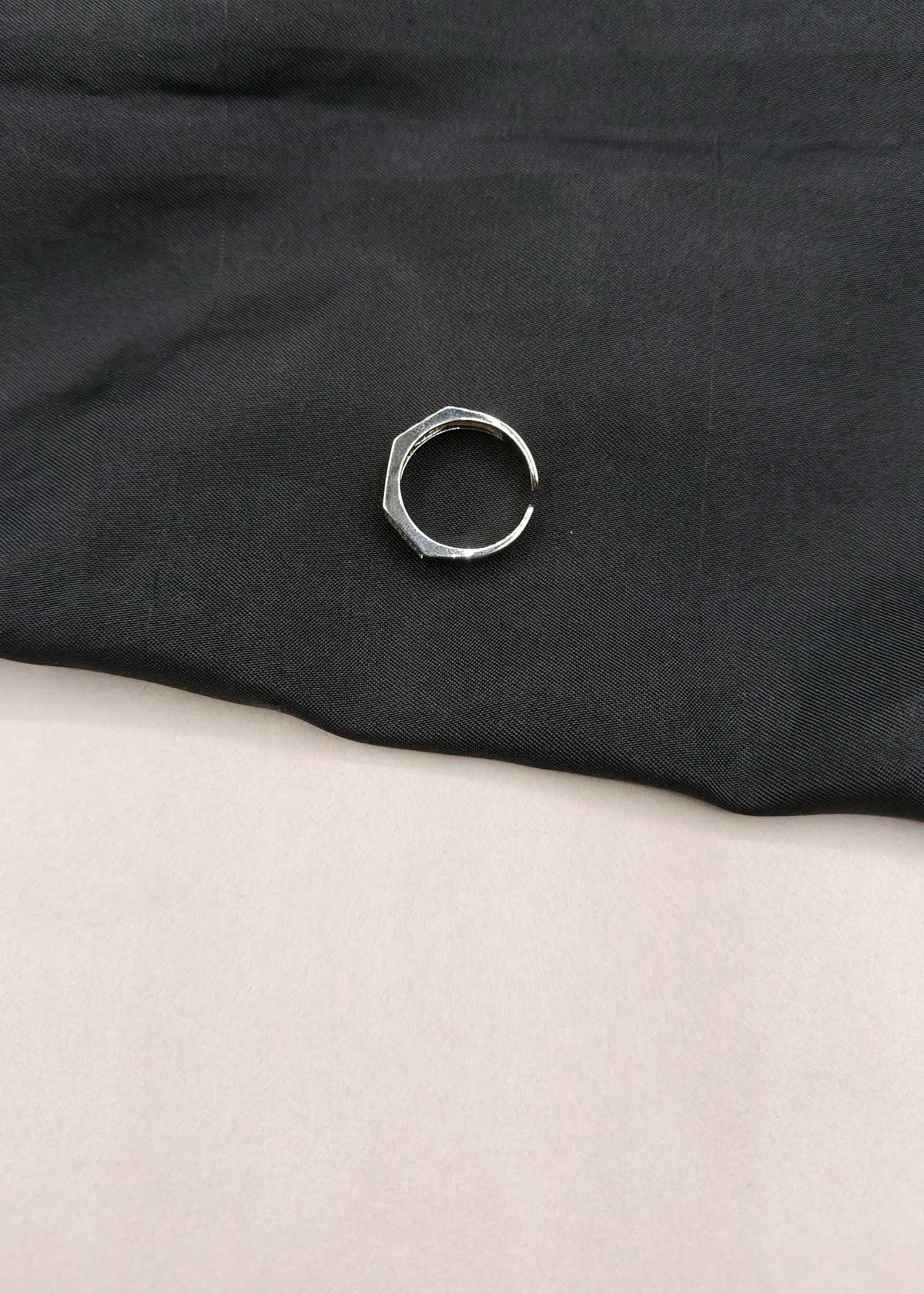 Modern Geometric Silver Plated Cubic Zircon Adjustable Ring