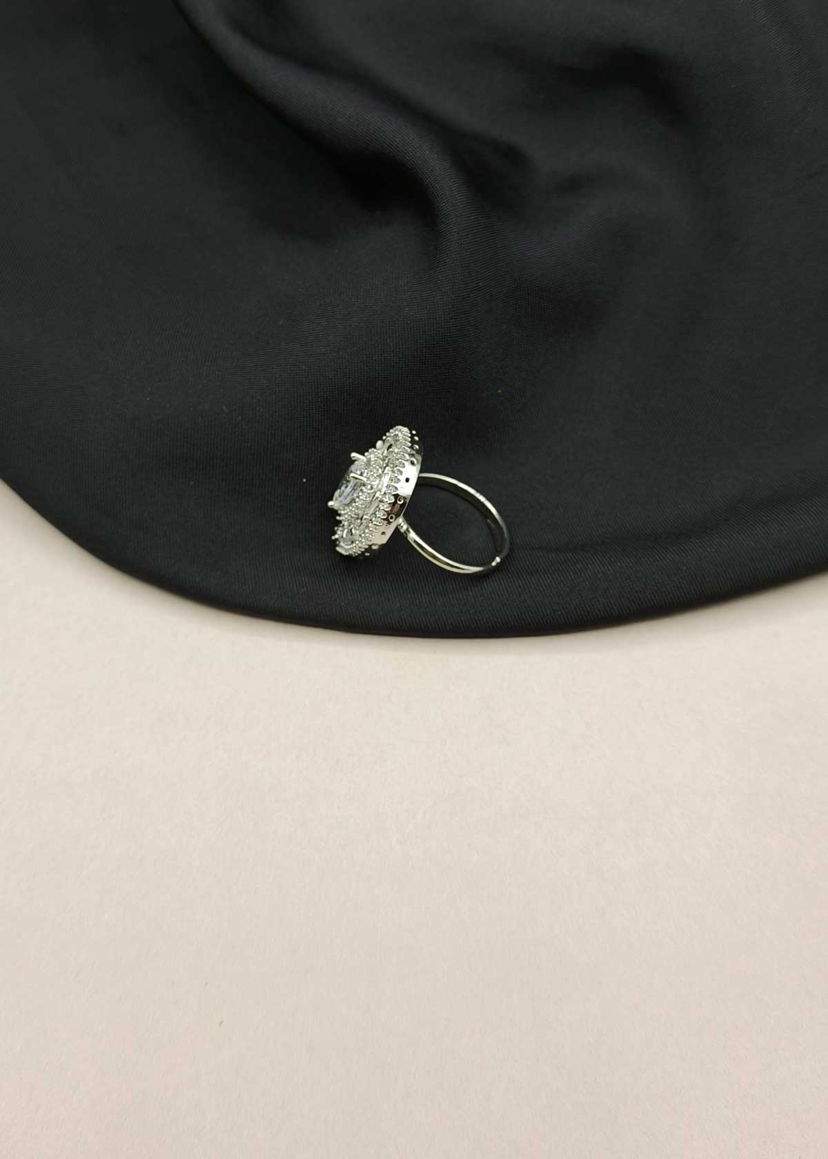Dazzling Pear-Drop Baguette And Cubic Zircon Adjustable Ring