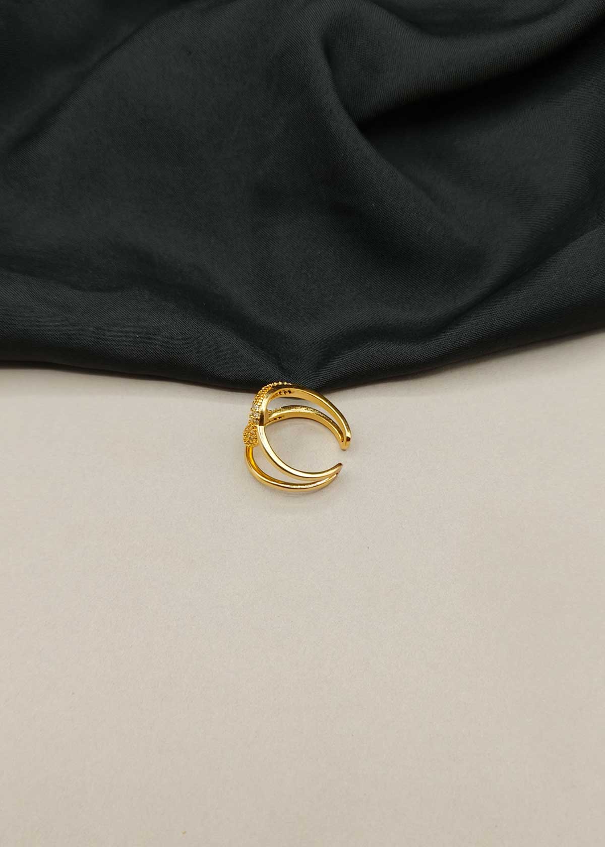Gold Plated Interlocking Crescent Cubic Zircon Adjustable Ring