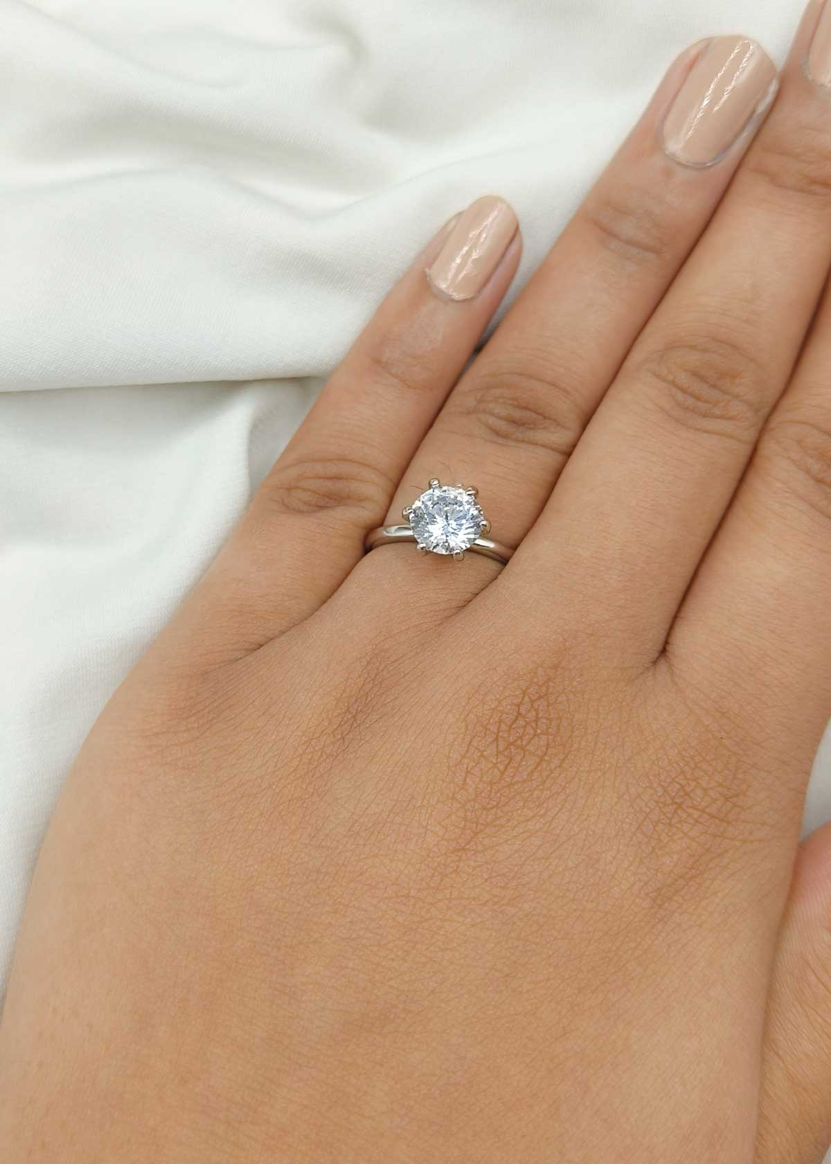 Adjustable Classic Solitaire Premium Cubic Zircon Silver Ring
