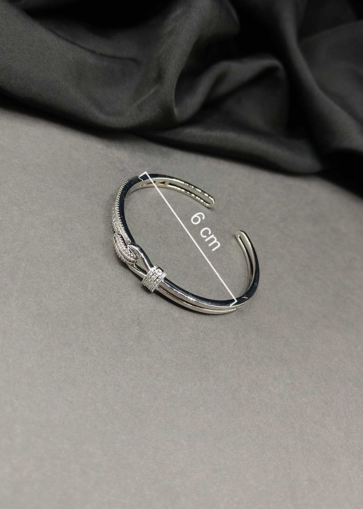 Modern Buckle Design Cubic Zircon Silver Plated Adjustable Kada For Women