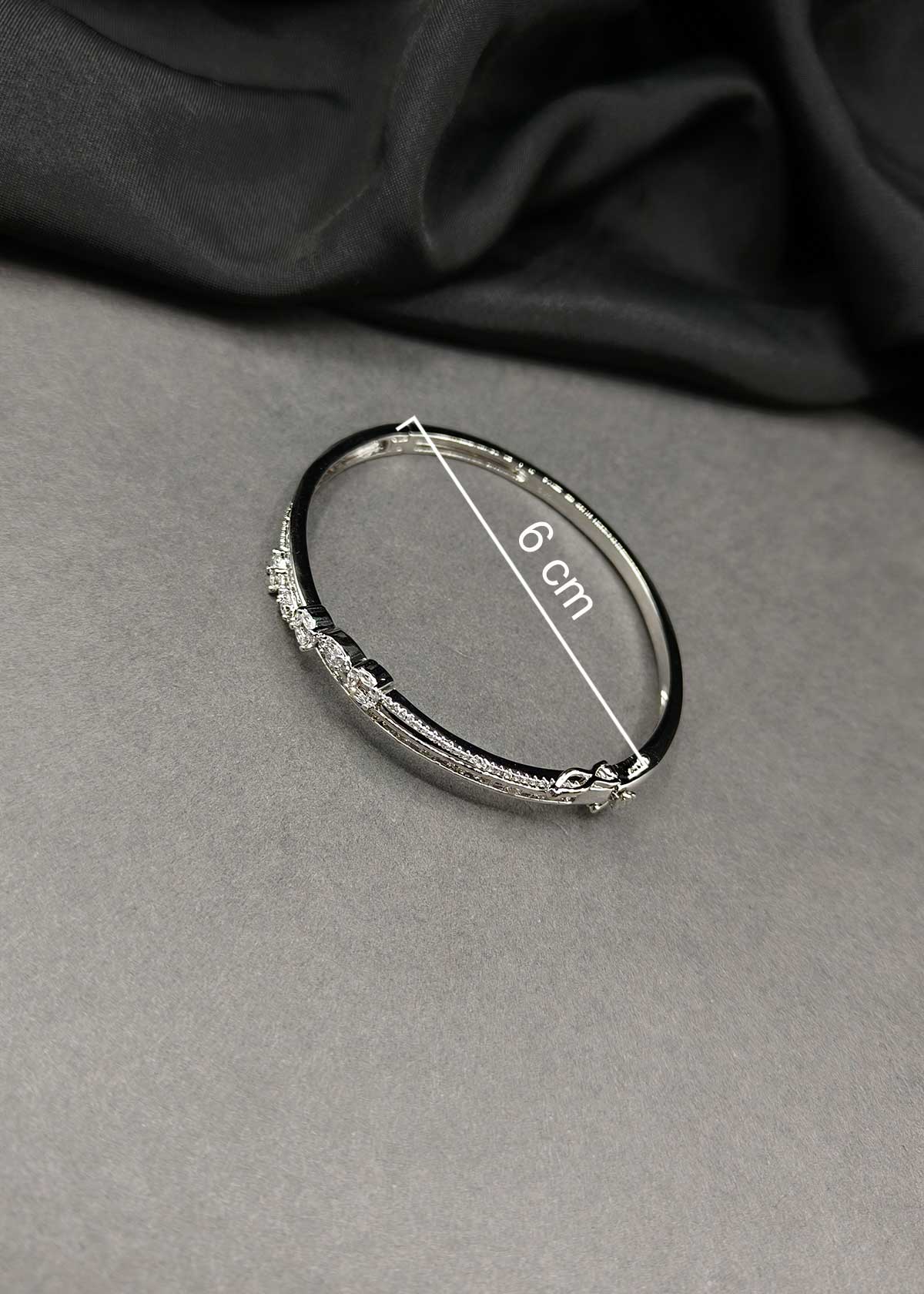 Elegant Silver Plated Cubic Zircon Marquise & Baguette Diamond Openable Kada Bracelet