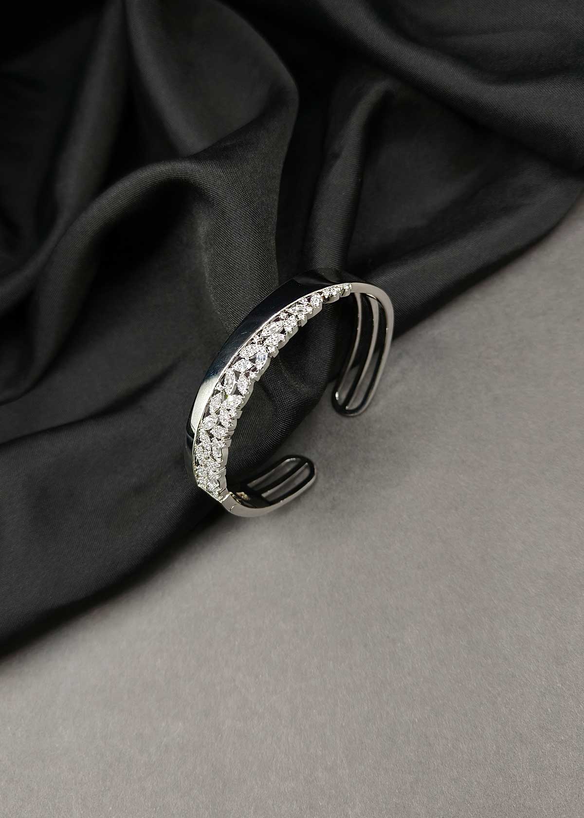 Contemporary Silver Plated Geometric Cubic Zircon Statement Kada