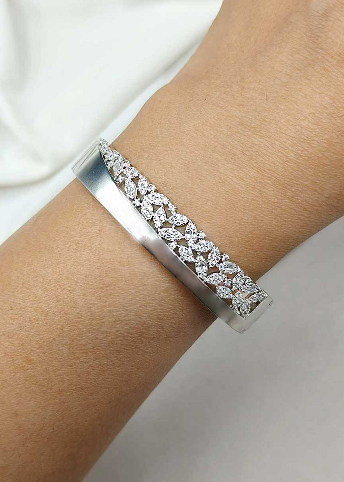 Contemporary Silver Plated Geometric Cubic Zircon Statement Kada