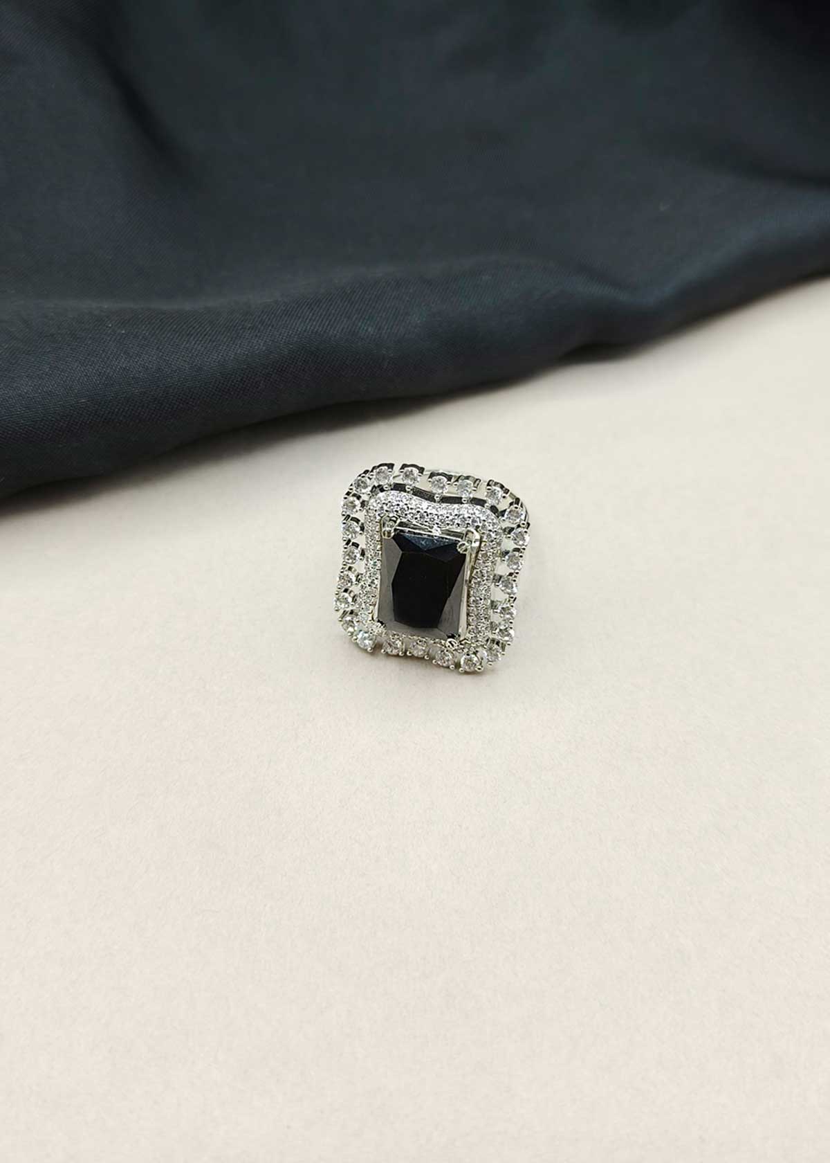 Rectangular-Stone Cubic Zircon Gold-Silver Plated And Silver Plated Adjustable Finger Ring