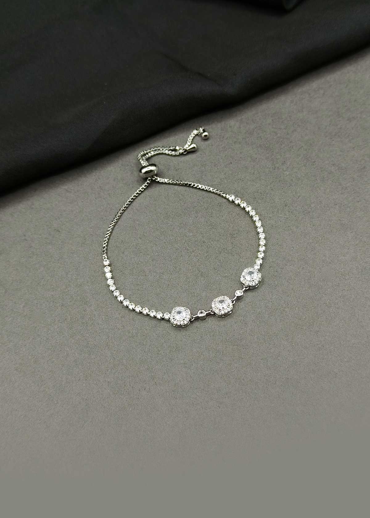 Radiant Silver-Plated Cubic Zircon Adjustable Slider Loose Bracelet