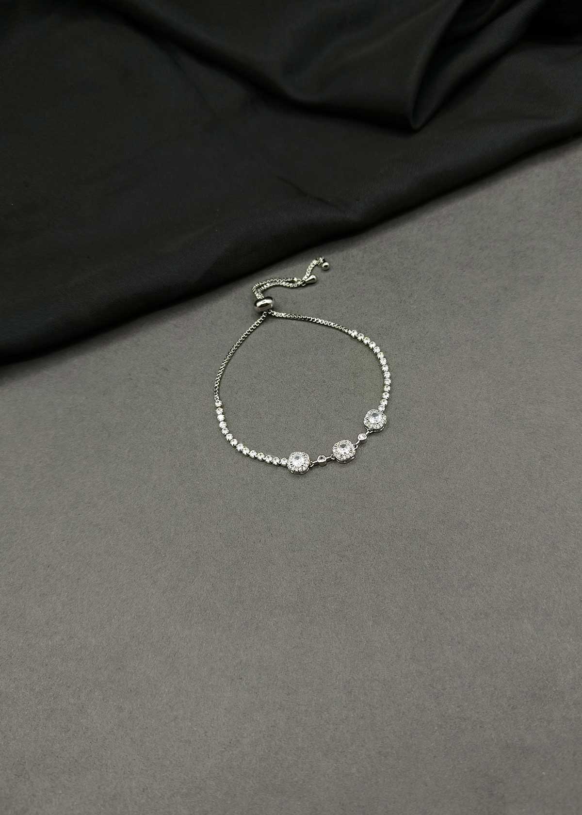 Radiant Silver-Plated Cubic Zircon Adjustable Slider Loose Bracelet