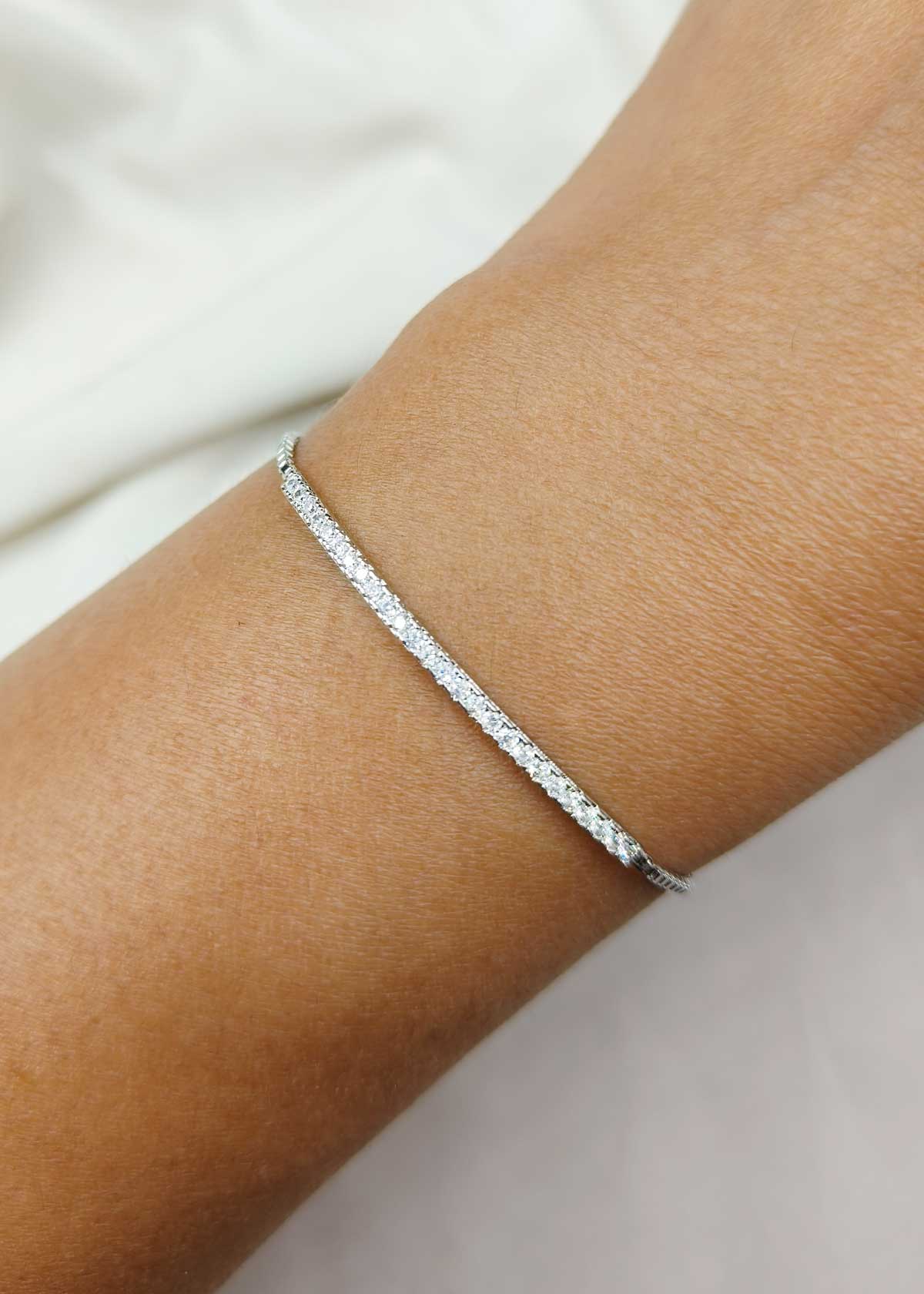 Delicate Silver-Plated Cubic Zircon Slider Adjustable Loose Bracelet