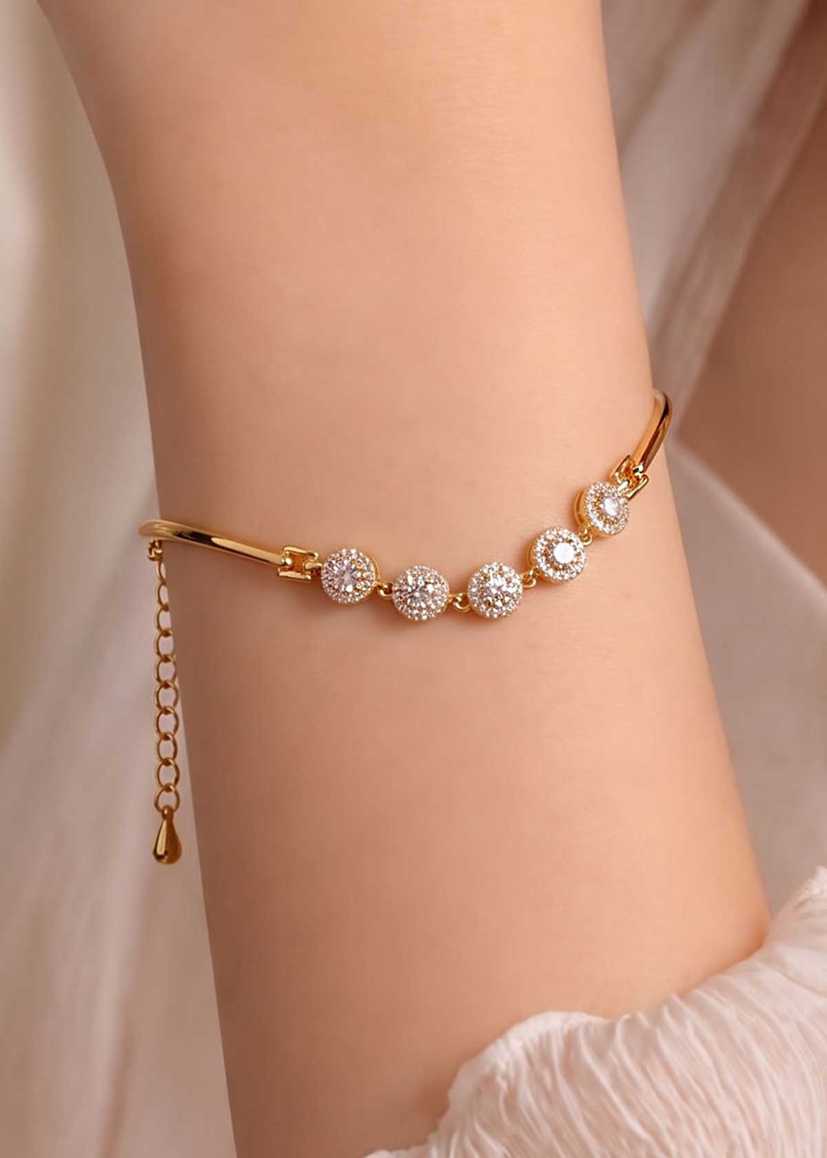 Dazzling Cubic Zircon Halo Adjustable Loose Bracelet For Women