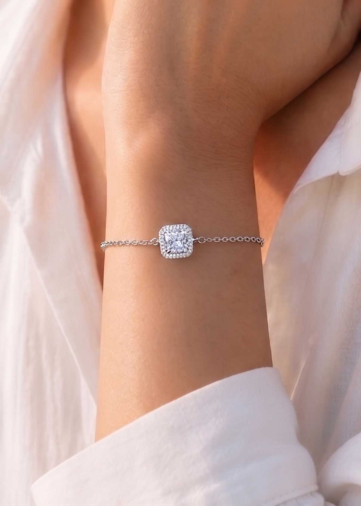 Delicate Cubic Zircon Square Halo Adjustable Loose Bracelet For Women