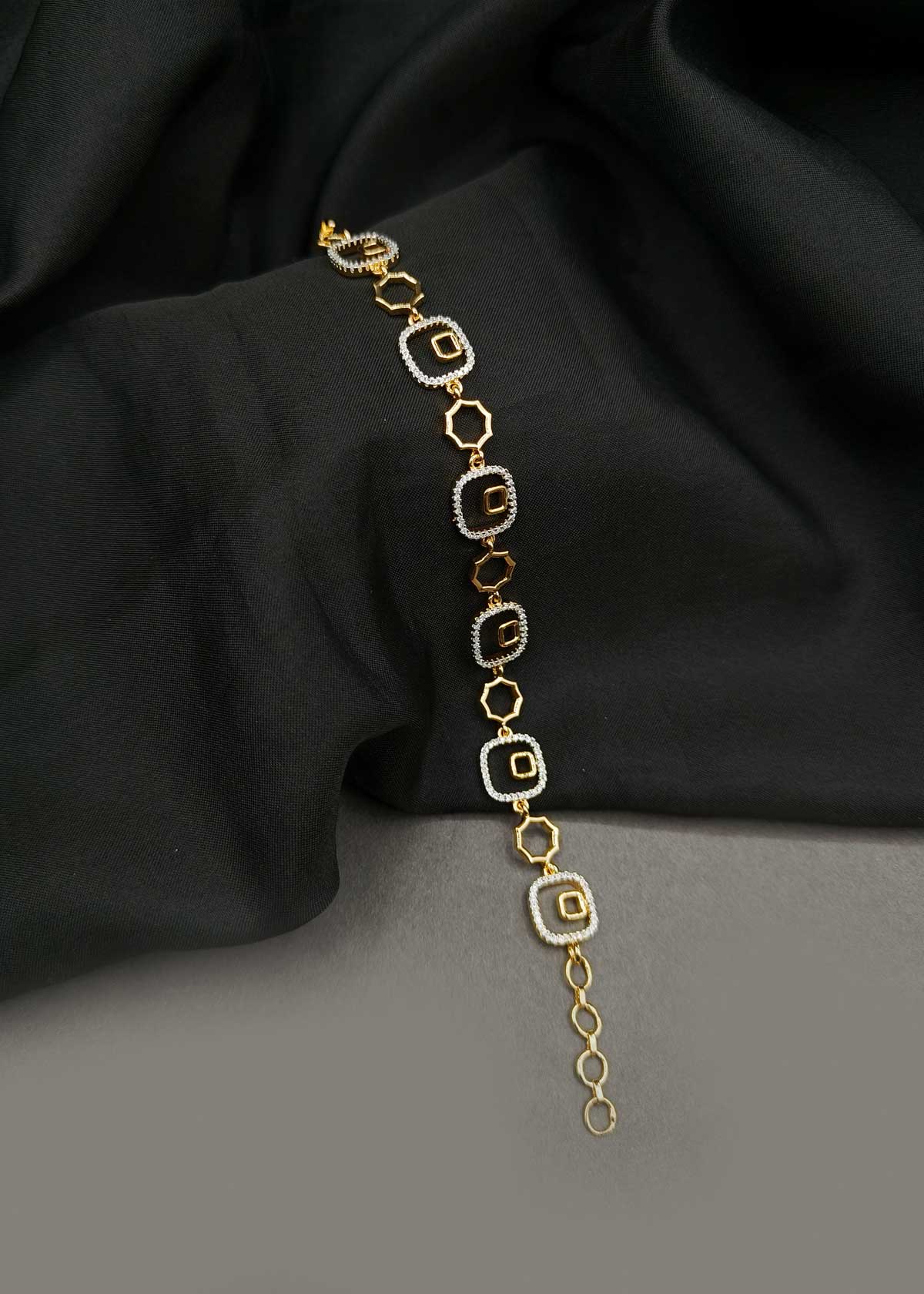 Geometric Gold And Silver-Plated Cubic Zircon Adjustable Loose Bracelet