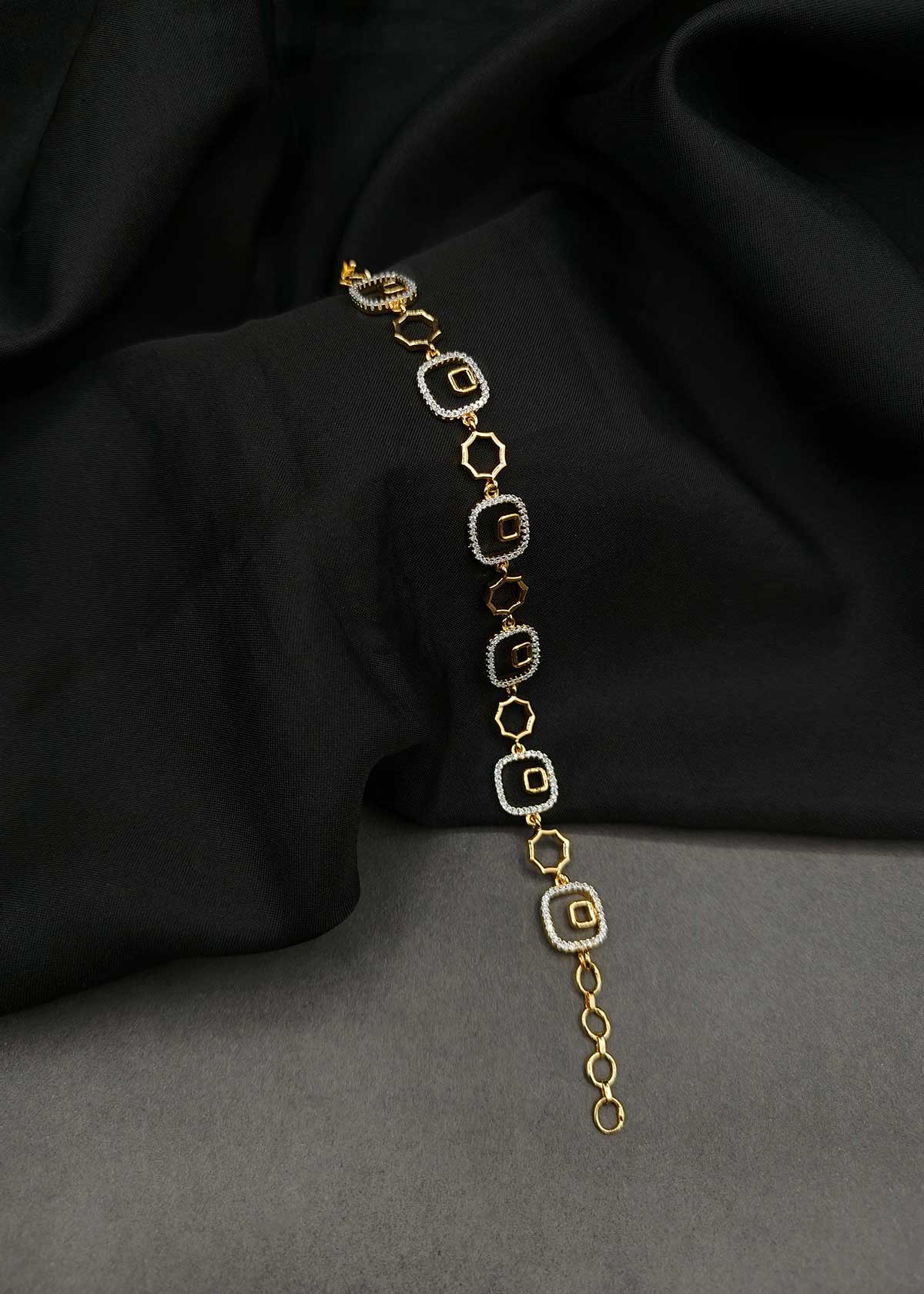 Geometric Gold And Silver-Plated Cubic Zircon Adjustable Loose Bracelet