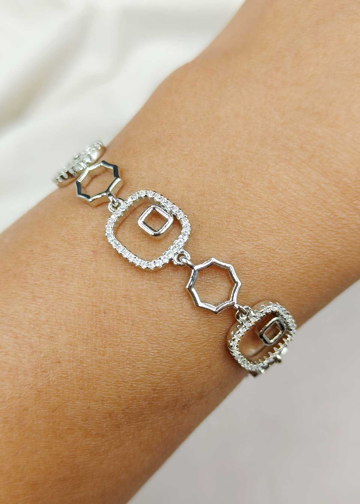 Geometric Gold And Silver-Plated Cubic Zircon Adjustable Loose Bracelet