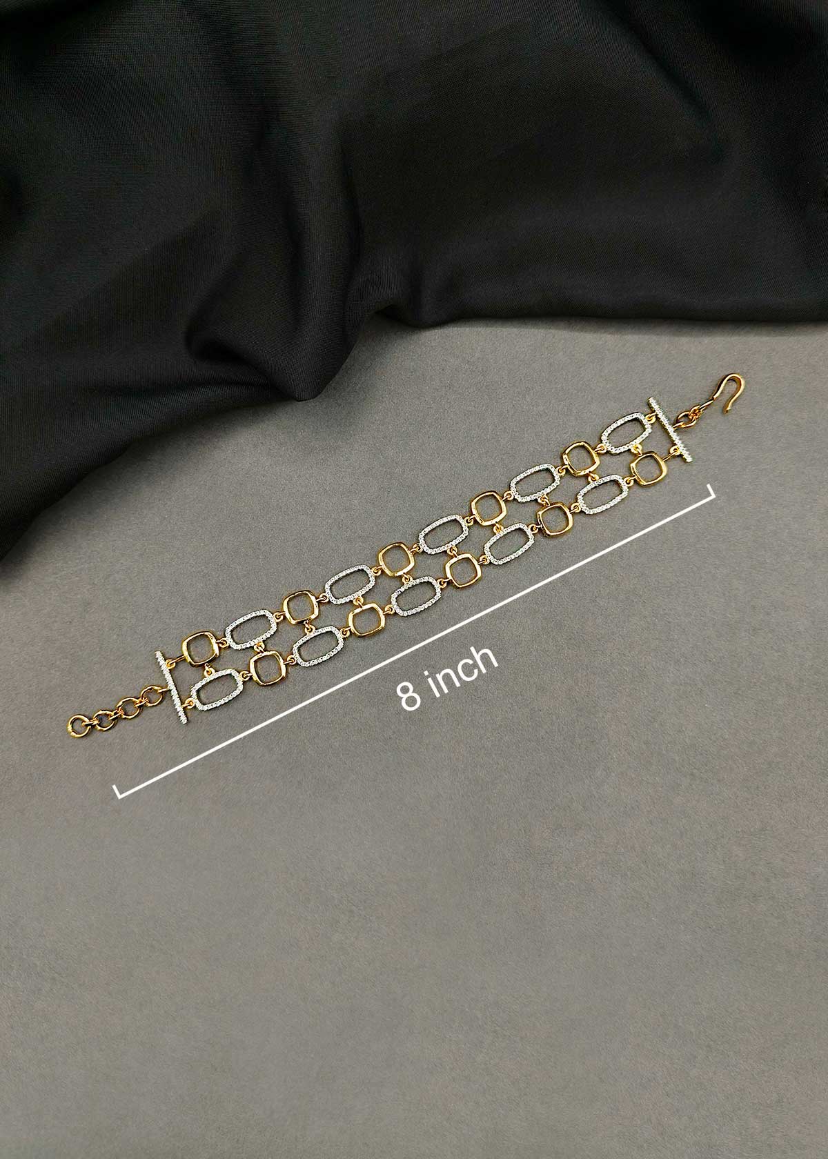 Statement Dual-Layer Gold And Silver-Plated Cubic Zircon Adjustable Loose Bracelet