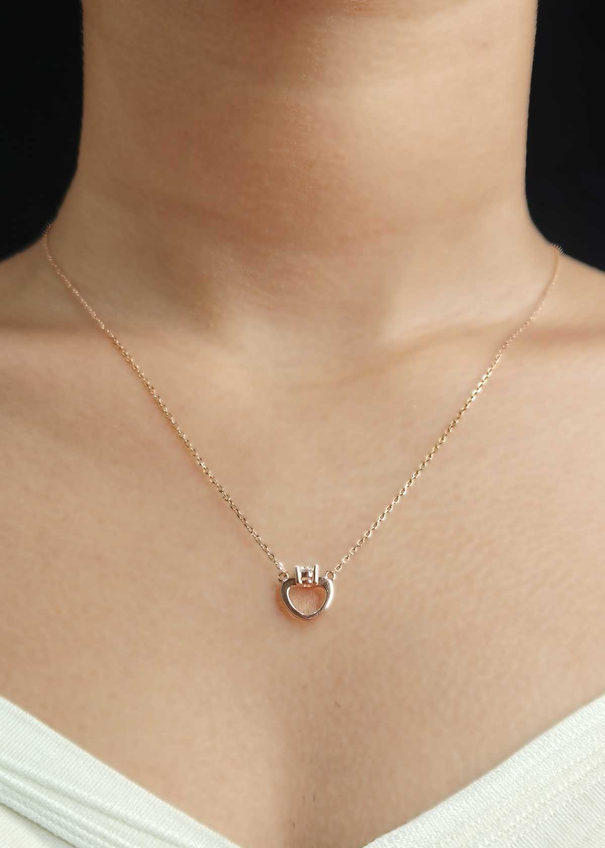 92.5 Sterling Silver Romantic Rose Gold-Plated Cubic Zircon Adjustable Pendant With Chain