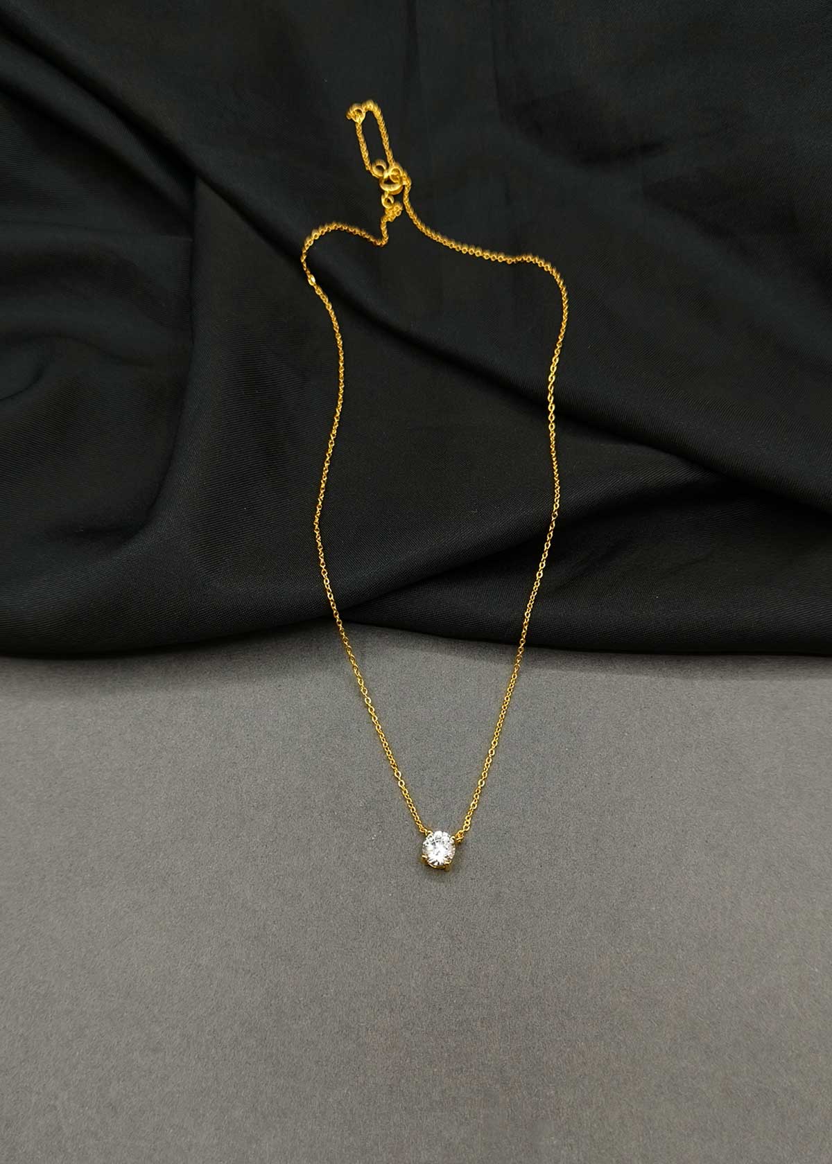 Elegant Solitaire Style Gold-Plated Cubic Zircon Adjustable Pendant With Chain