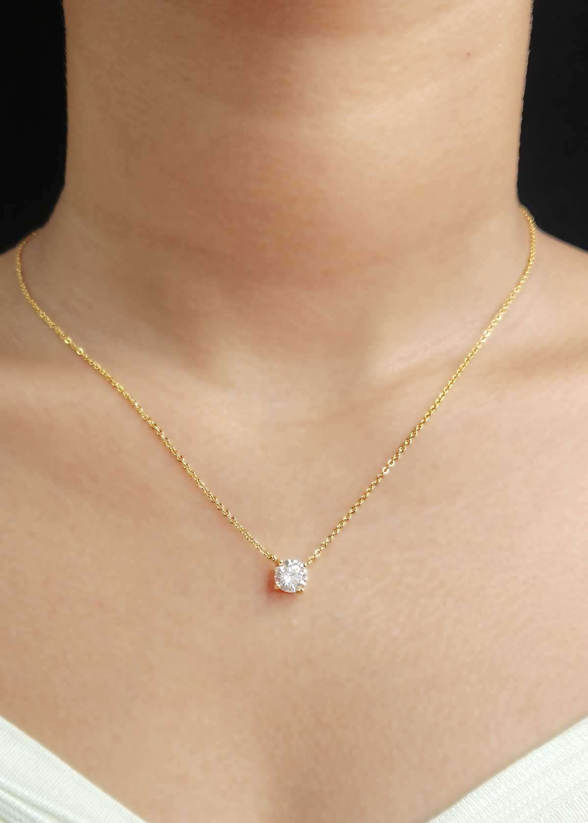 Elegant Solitaire Style Gold-Plated Cubic Zircon Adjustable Pendant With Chain
