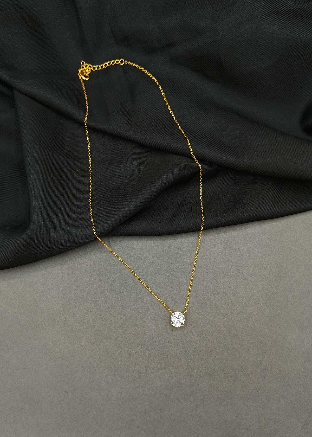 Charming Solitaire Gold-Plated Cubic Zircon Adjustable Pendant With Chain